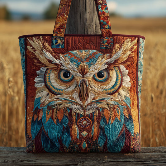 Intricate Owl Artwork Quilted Tote