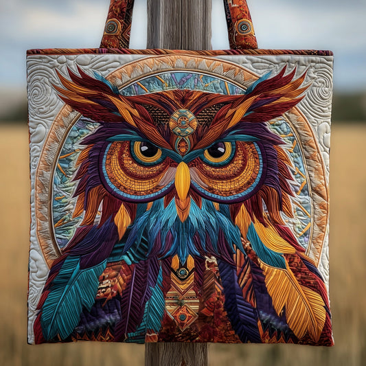 Colorful Native Owl Quilted Tote