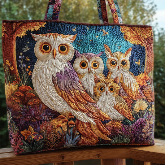 Owls In Forest Scene Tote Bag