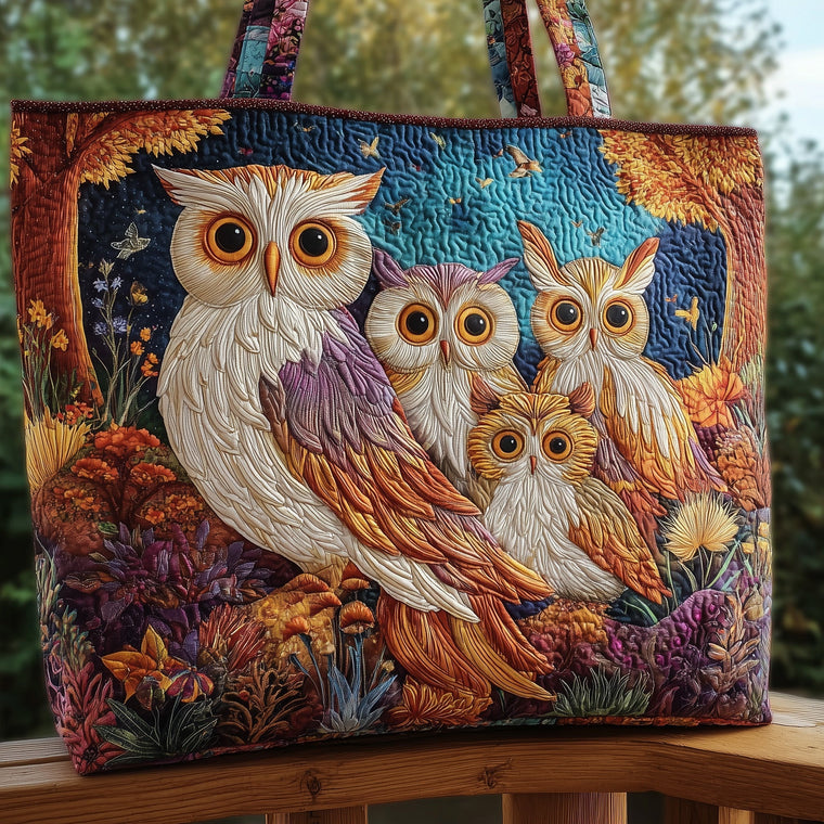 Owls In Forest Scene Tote Bag