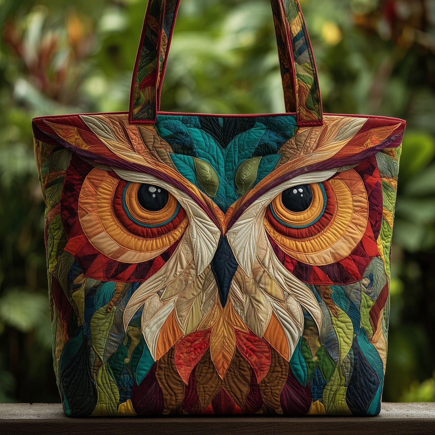 Colorful Owl Face Quilted Tote