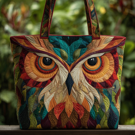 Colorful Owl Face Quilted Tote