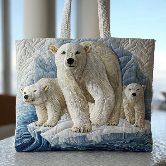 Polar Bears On Ice Quilted Tote