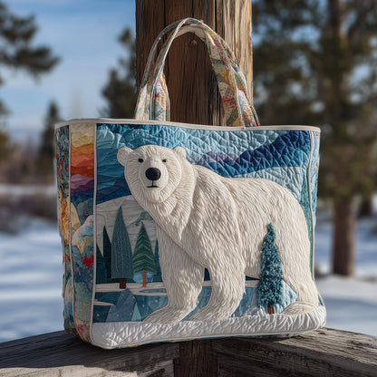 Polar Bear Winter Scene Quilted Tote