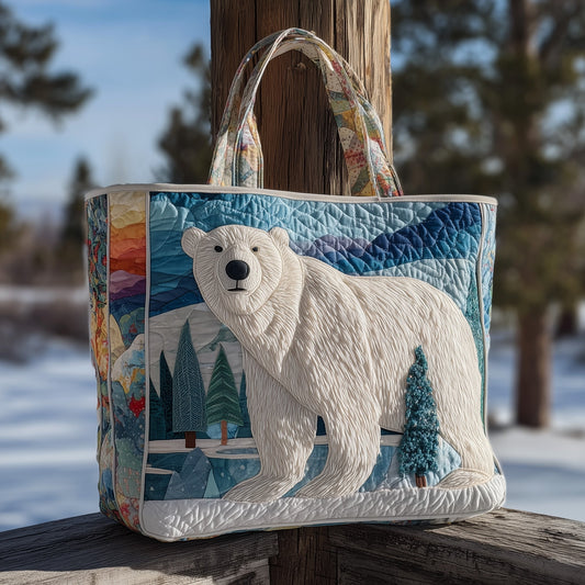 Polar Bear Winter Scene Quilted Tote