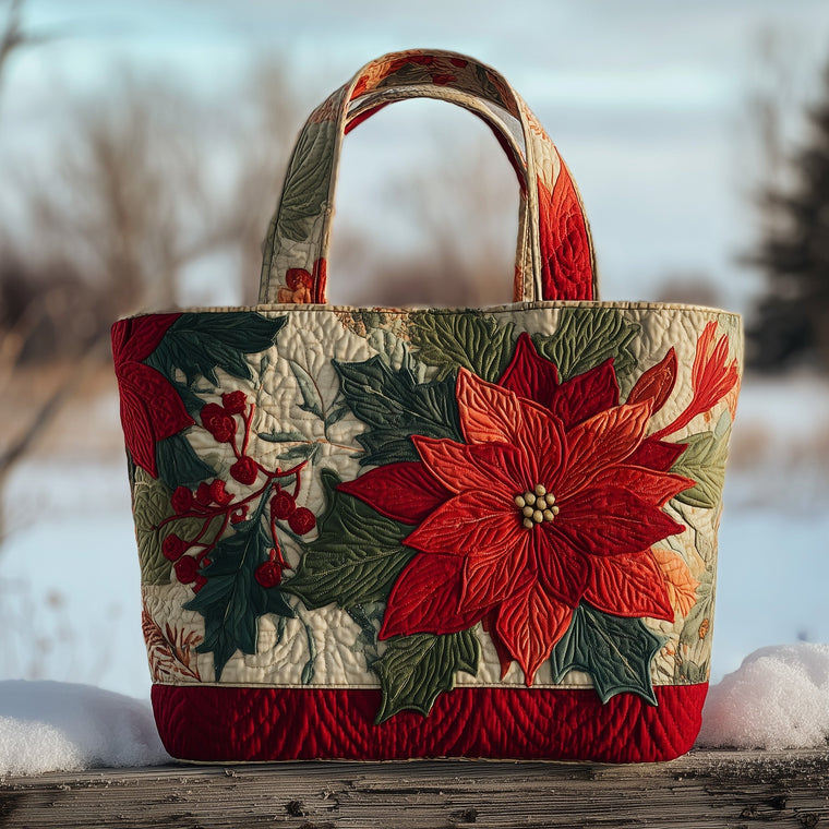 Everyday Poinsettia Floral Quilted Tote