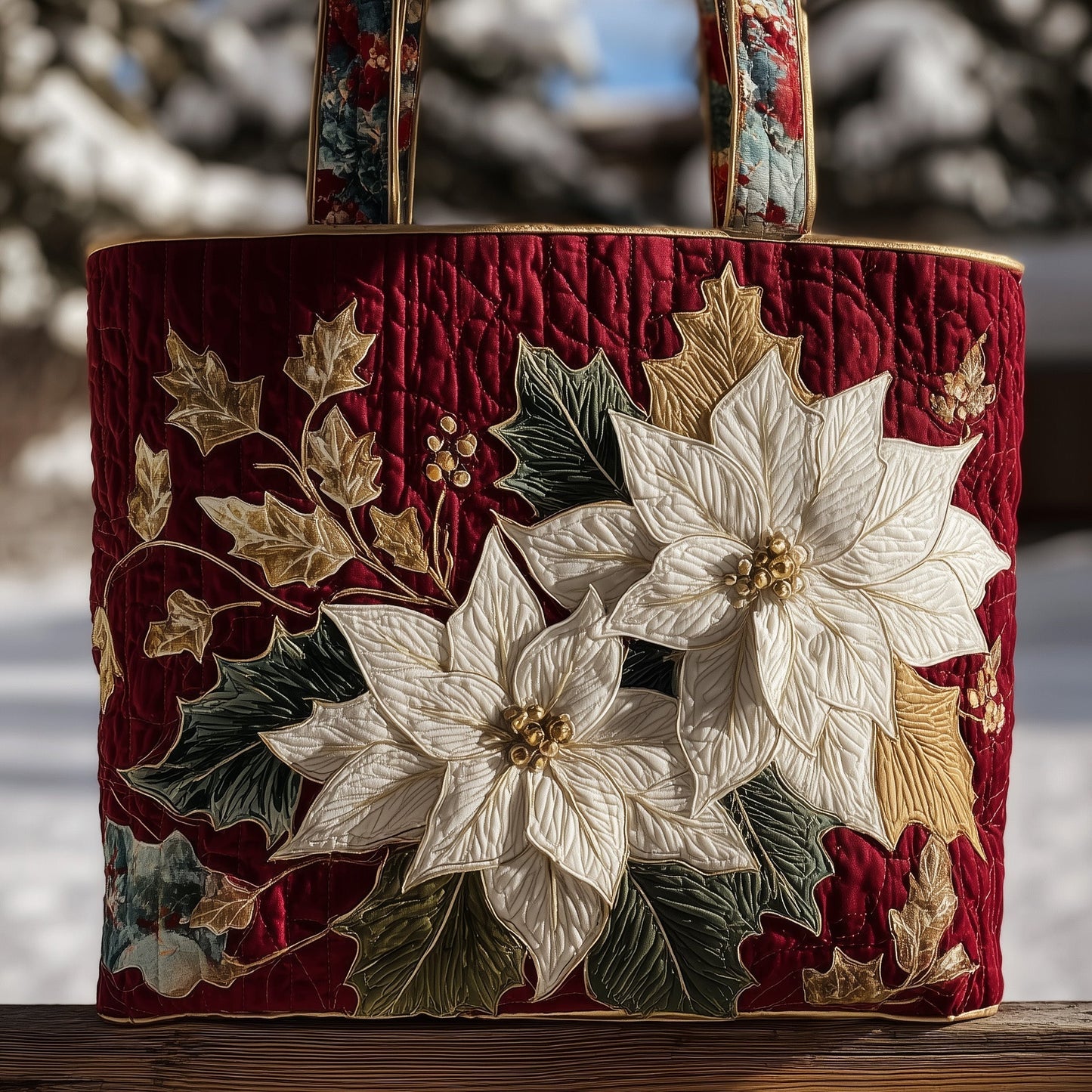 Everyday Elegant Poinsettia Quilted Tote