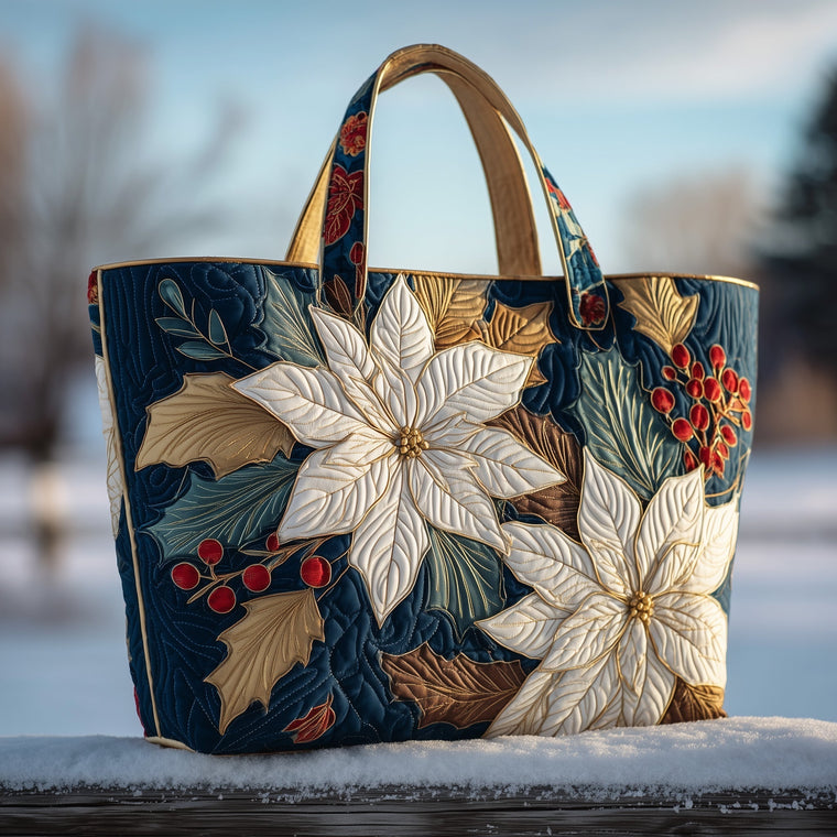 Poinsettia Holiday Floral Quilted Tote