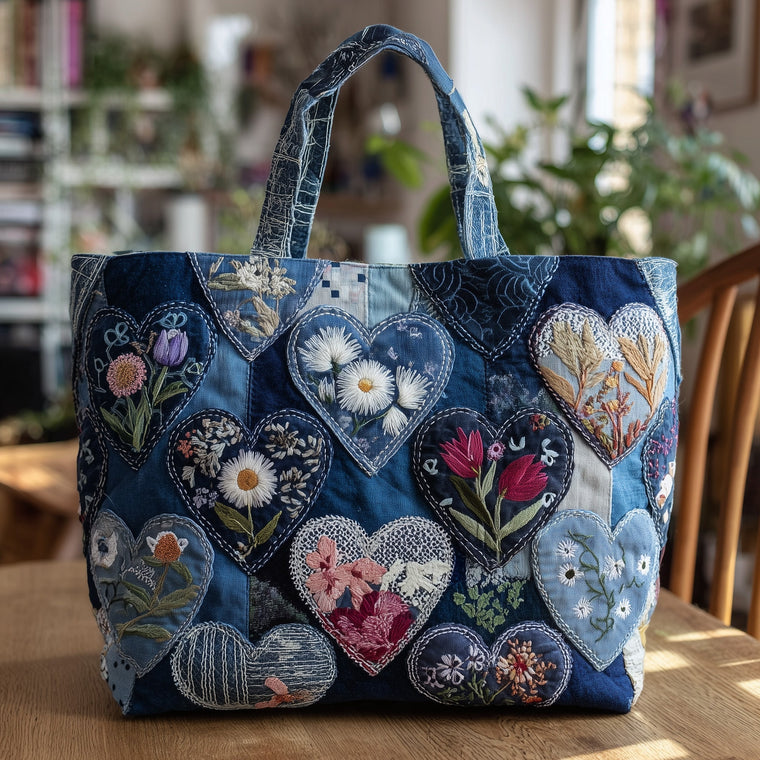 Floral Patchwork Hearts Tote Bag