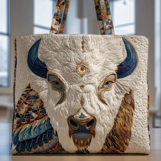 Majestic Bison Head Quilted Tote