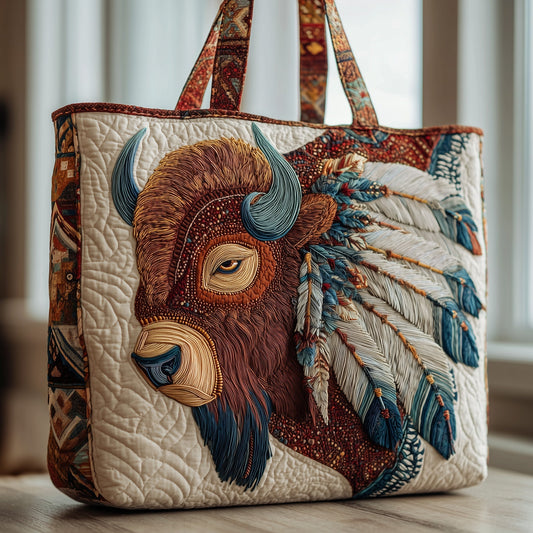 Bison Feather Headdress Quilted Tote