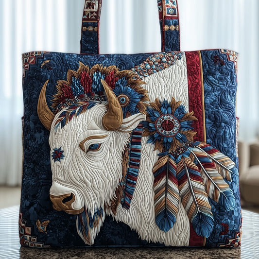 Bison Native Headdress Quilted Tote