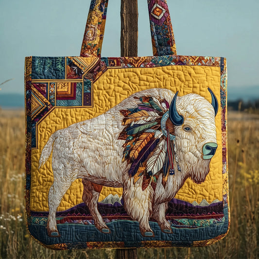 Bison Feather Details Quilted Tote
