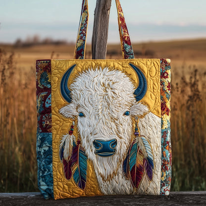 Majestic Bison Feathers Quilted Tote