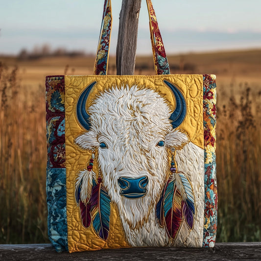 Majestic Bison Feathers Quilted Tote