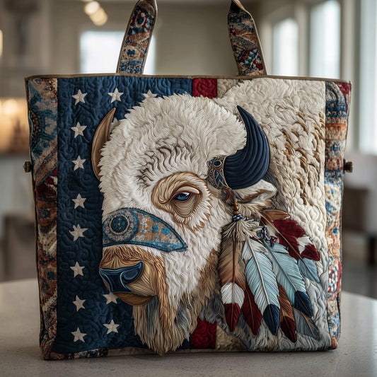 Bison Tribal Feathers Tote Bag