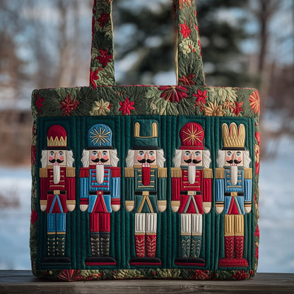 Nutcracker Figures Floral Border Quilted Tote