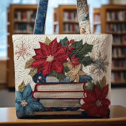 Everyday Winter Poinsettia Quilted Tote