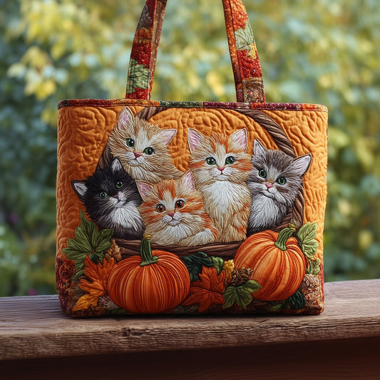 Everyday Kittens Pumpkins Quilted Tote