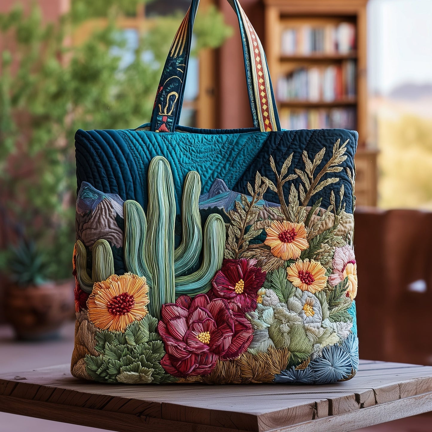 Everyday Cactus Flowers Quilted Tote