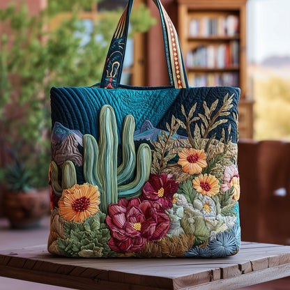 Everyday Cactus Flowers Quilted Tote