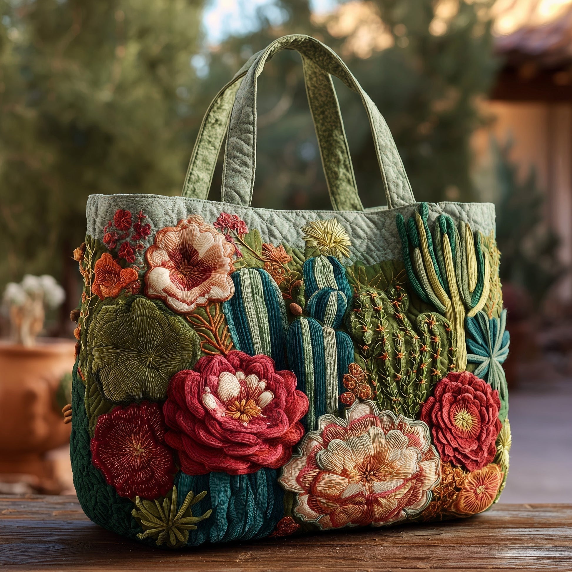 Everyday Blooming Cactus Quilted Tote