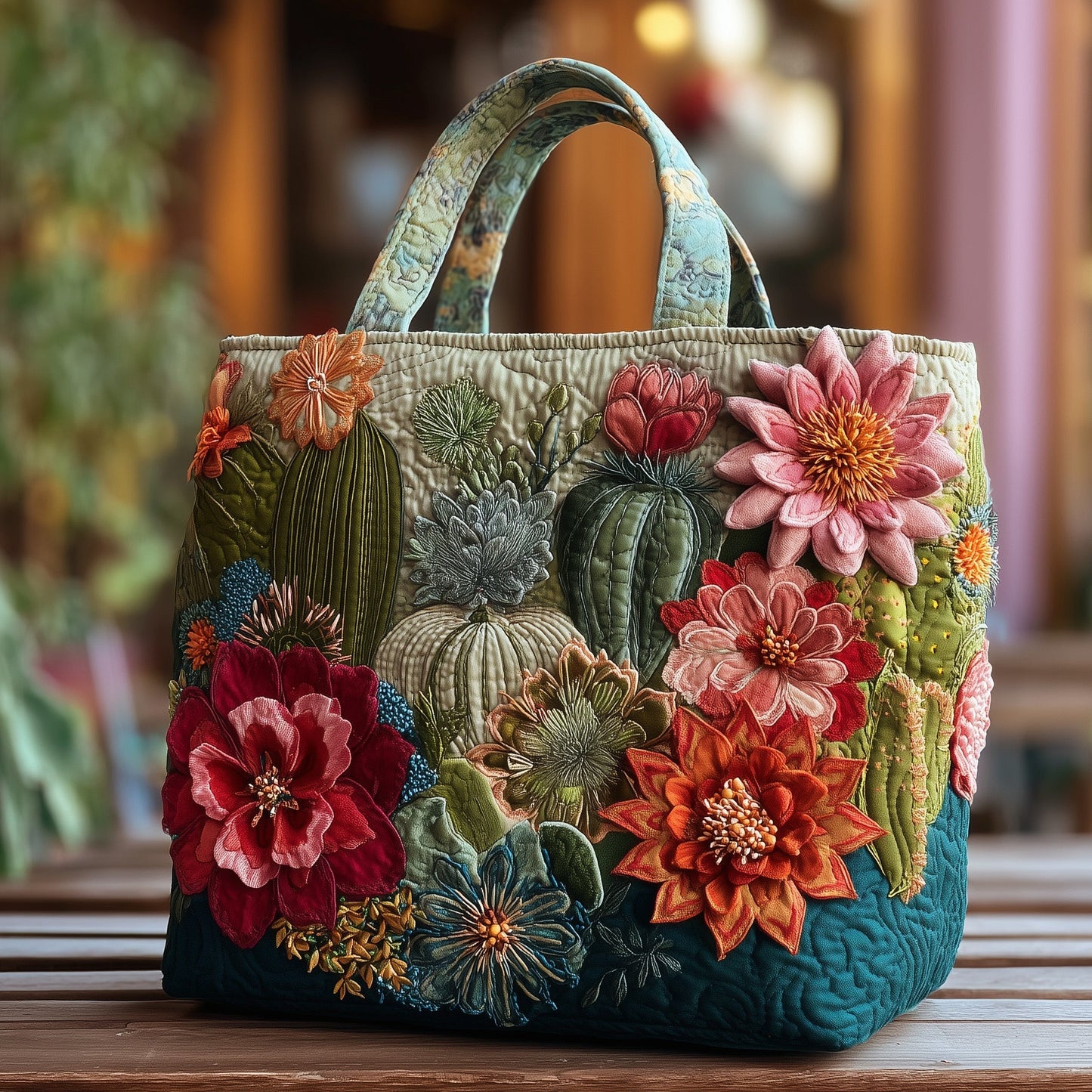 Everyday Blooming Cactus Quilt Tote
