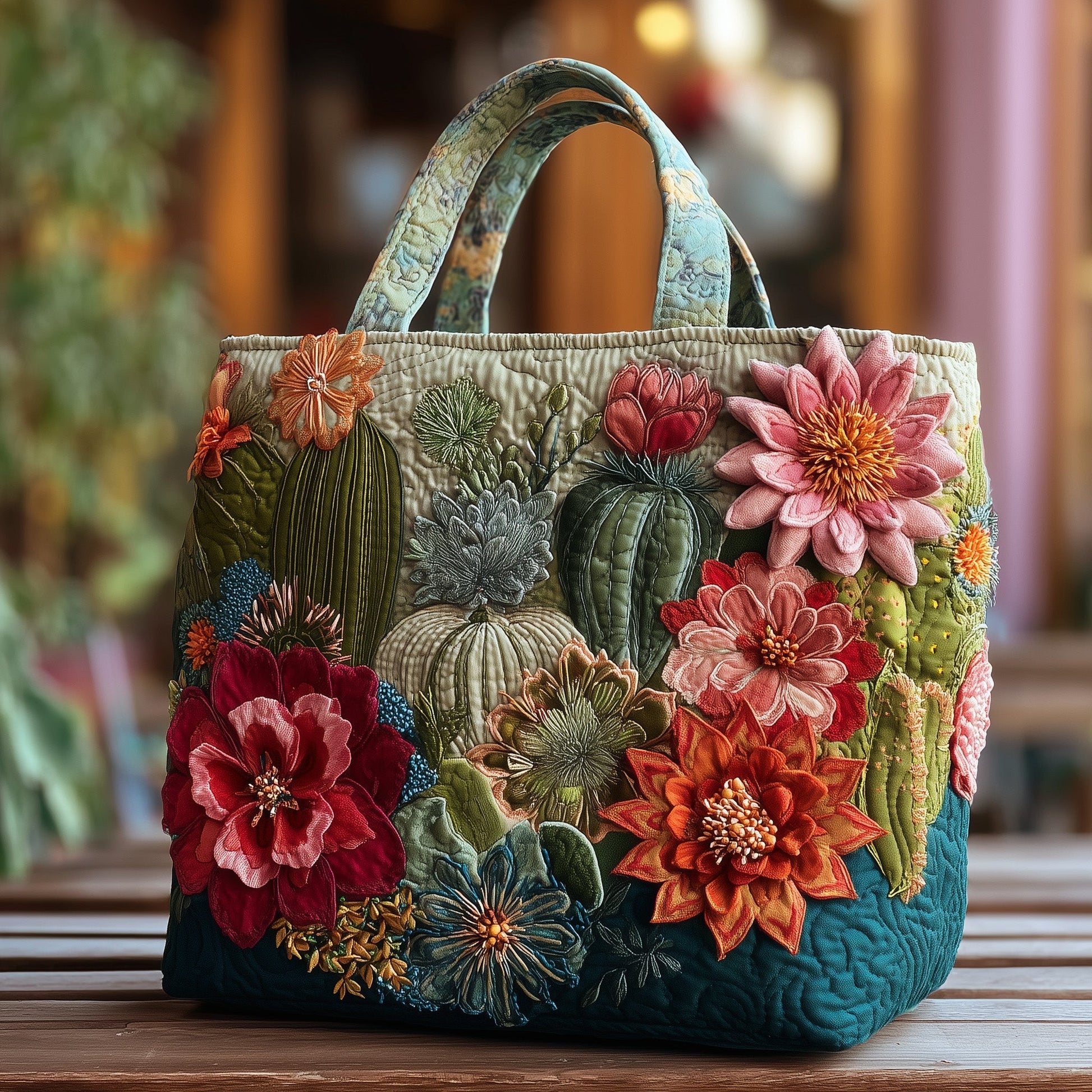 Everyday Blooming Cactus Quilt Tote