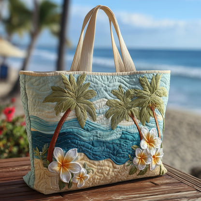 Palm Trees Plumeria Quilted Tote