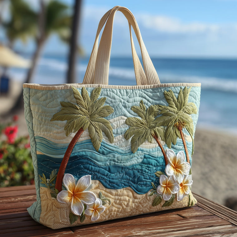 Palm Trees Plumeria Quilted Tote