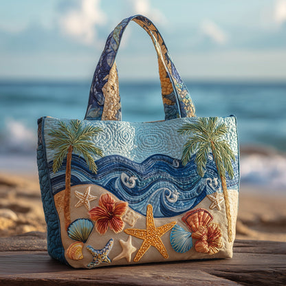 Beach Shells Palm Trees Quilted Tote