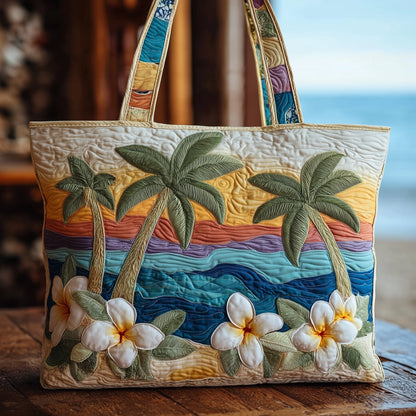 Palm Trees Plumeria Flowers Quilted Tote