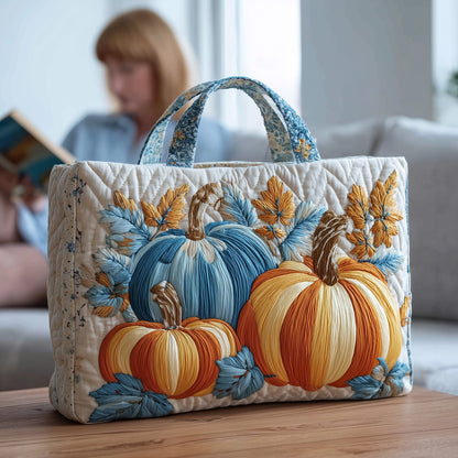 Embroidered Pumpkins Leaves Quilted Tote
