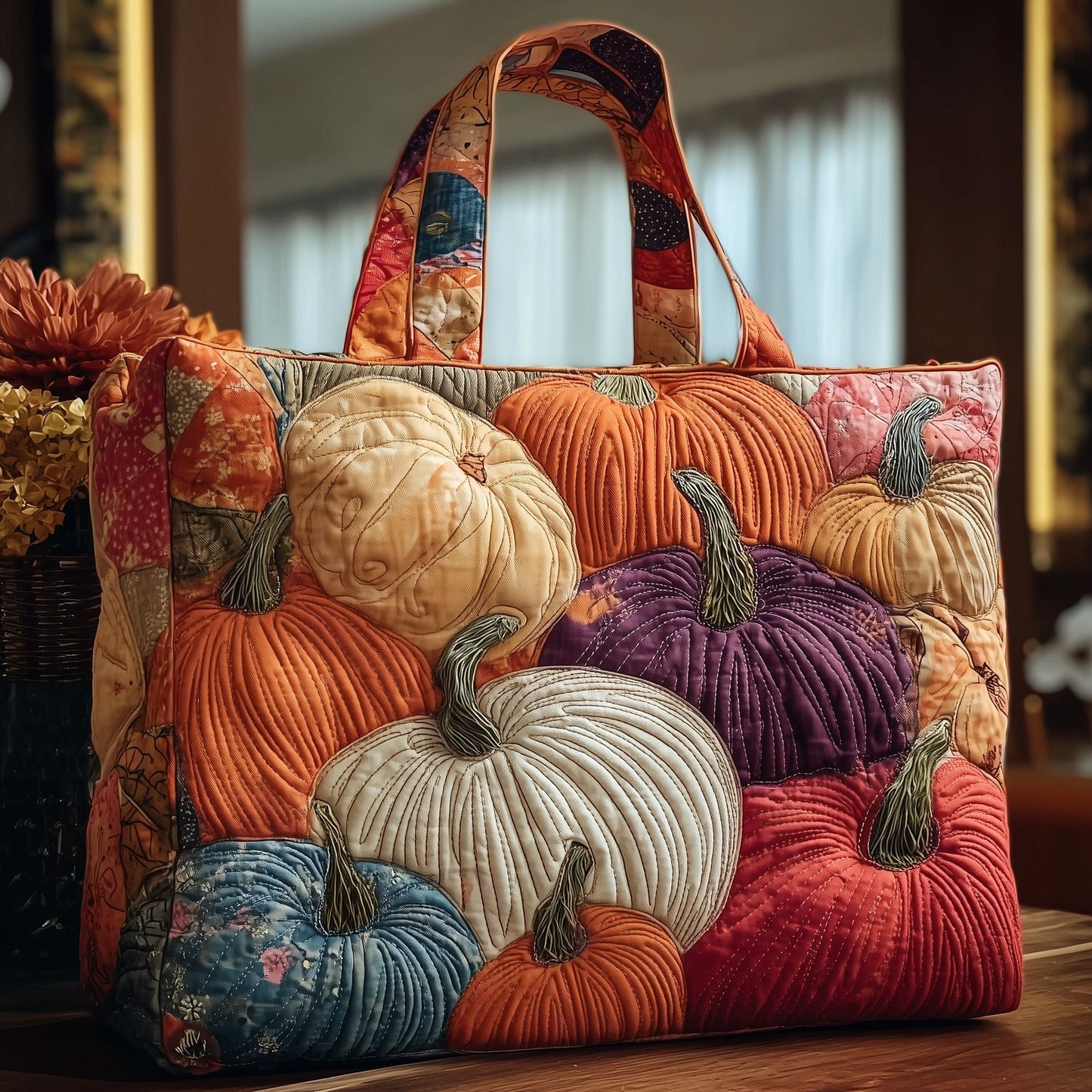 Everyday Assorted Pumpkins Quilted Tote