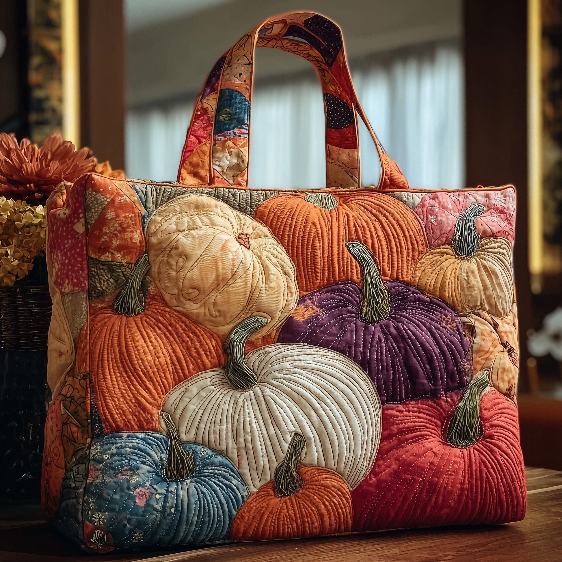 Everyday Assorted Pumpkins Quilted Tote