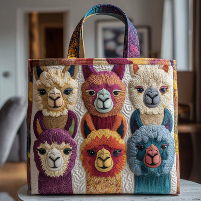 Colorful Llama Faces Quilted Tote