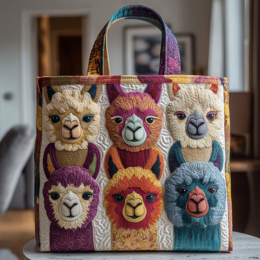 Colorful Llama Faces Quilted Tote