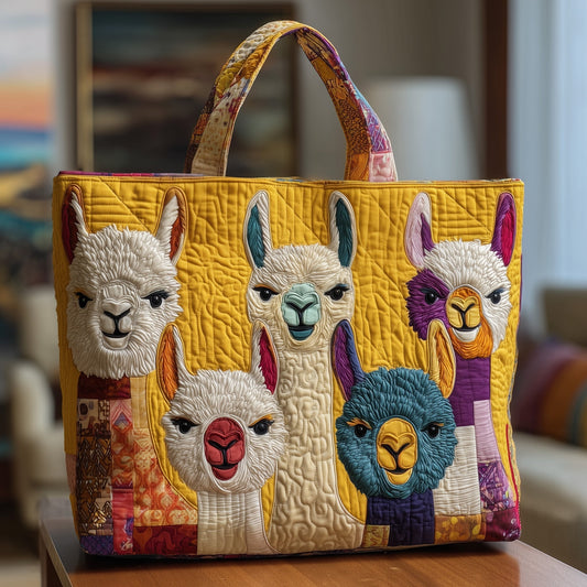 Everyday Colorful Llamas Quilted Tote