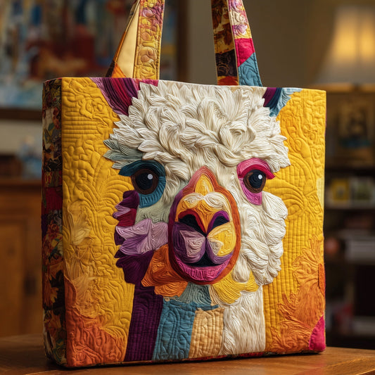 Colorful Llama Portrait Quilted Tote