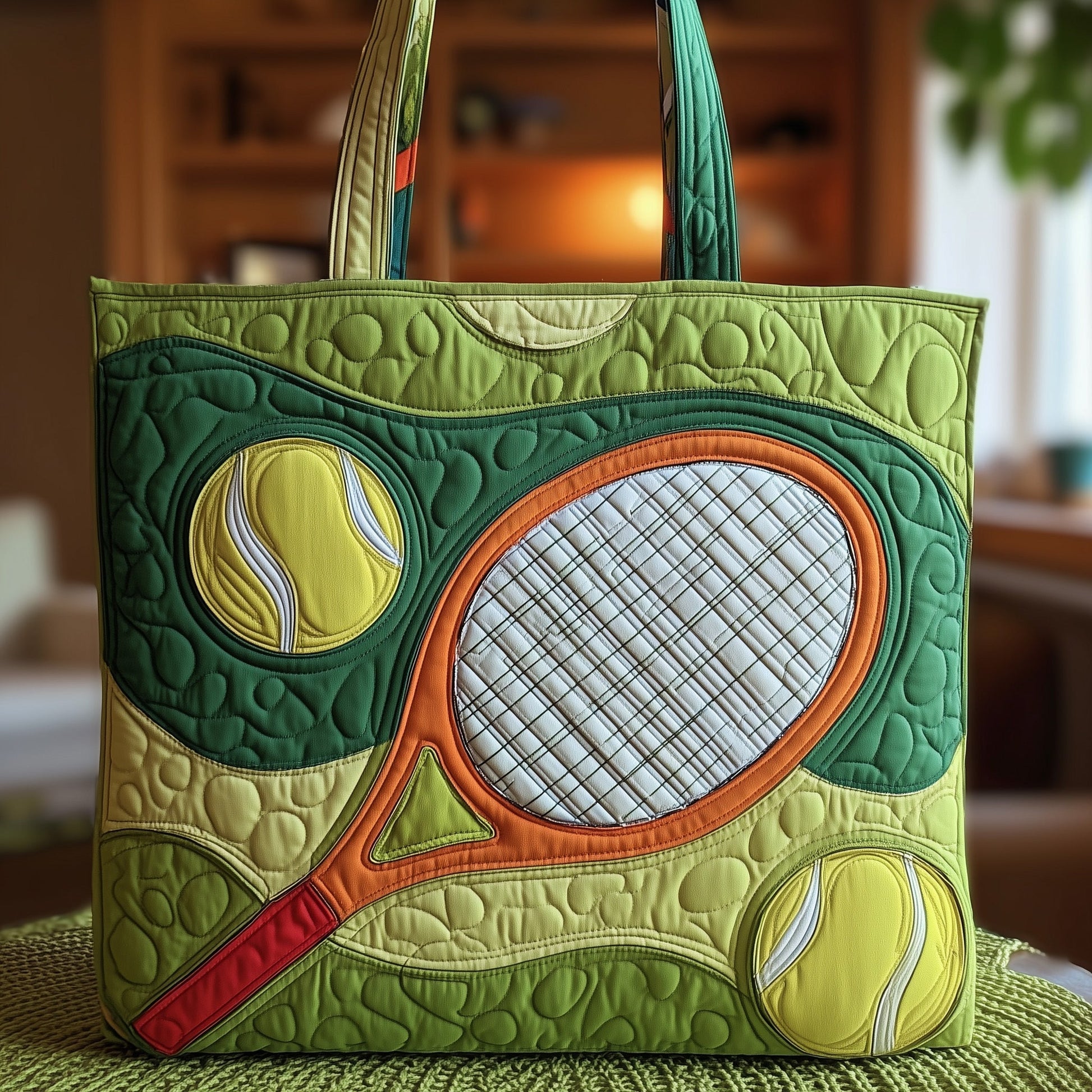 Tennis Racket Balls Quilted Tote