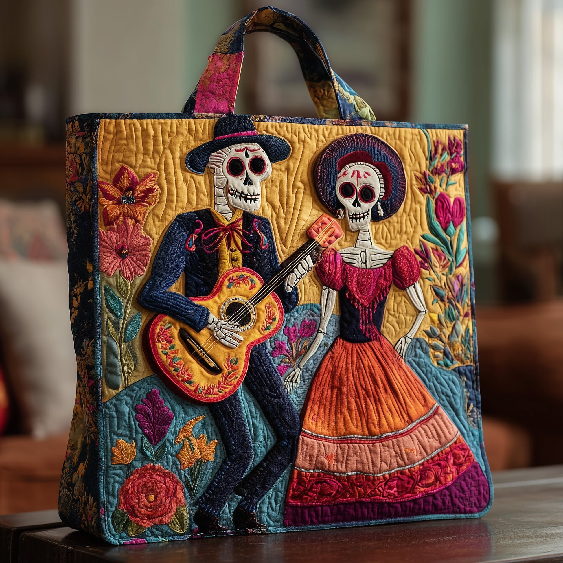Day Of Dead Skeletons Quilted Tote