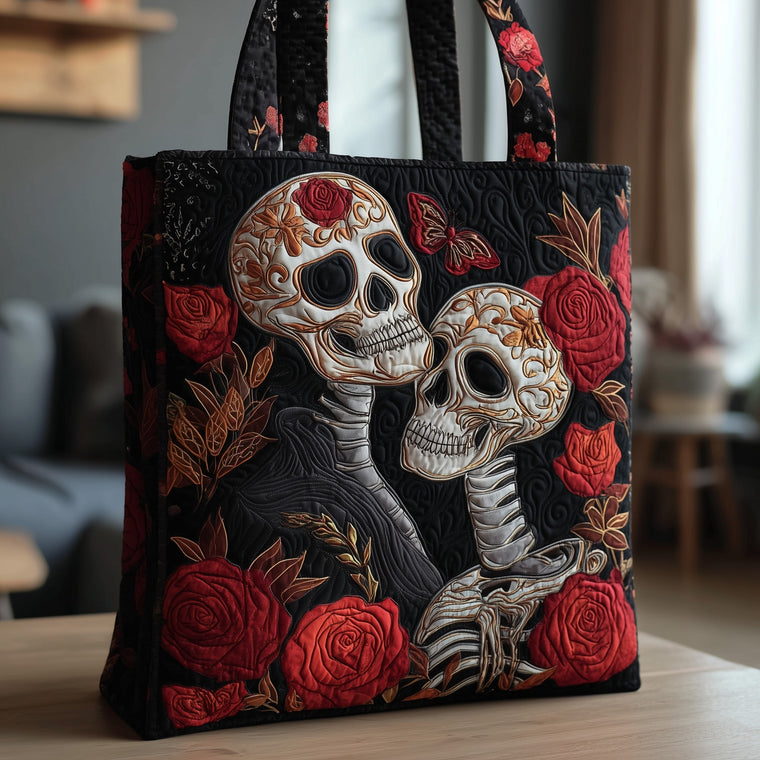 Sugar Skulls Roses Quilted Tote