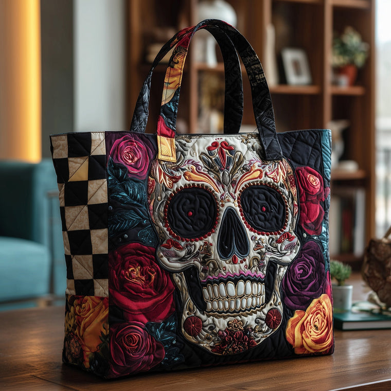 Sugar Skull Roses Quilted Tote