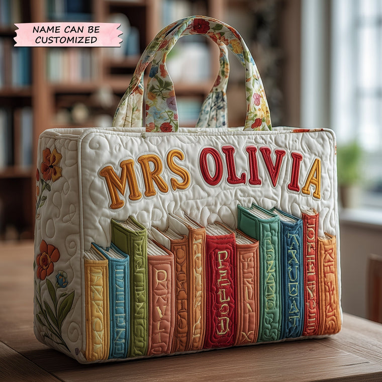 Colorful Books Embroidery Quilted Tote