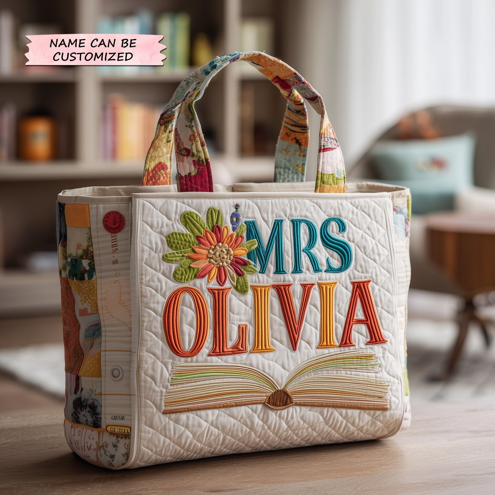 Teacher Floral Book Quilted Tote