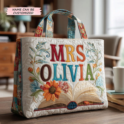 Book Floral Embroidery Quilted Tote
