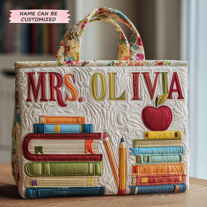 Books Apple Stack Quilted Tote