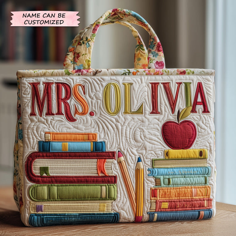 Books Apple Stack Quilted Tote