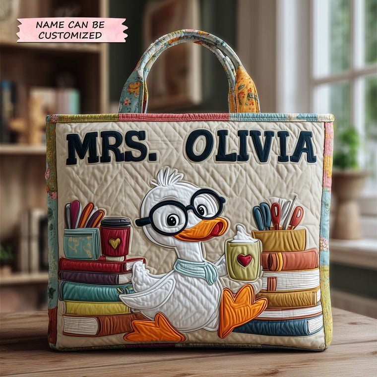 Teacher Duck Books Quilted Tote