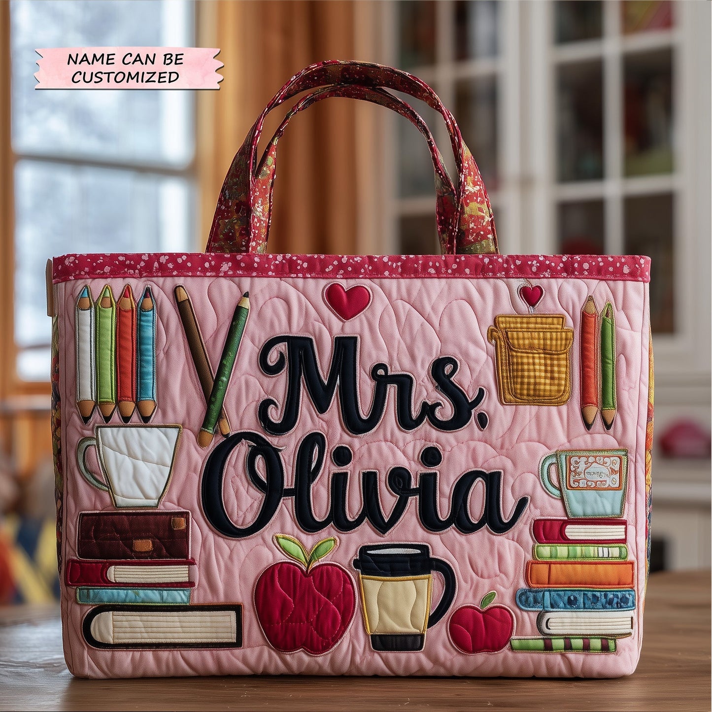 School Supplies Books Quilted Tote